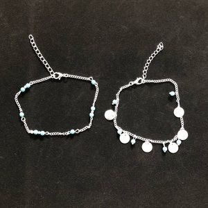Two Silver Ankle Bracelets w/Turquoise Beads-NWOT